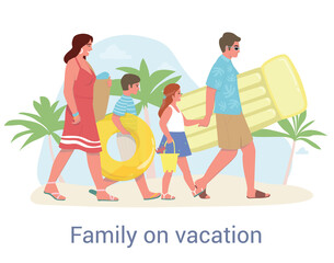 Cute happy family spending summer vacation at resort