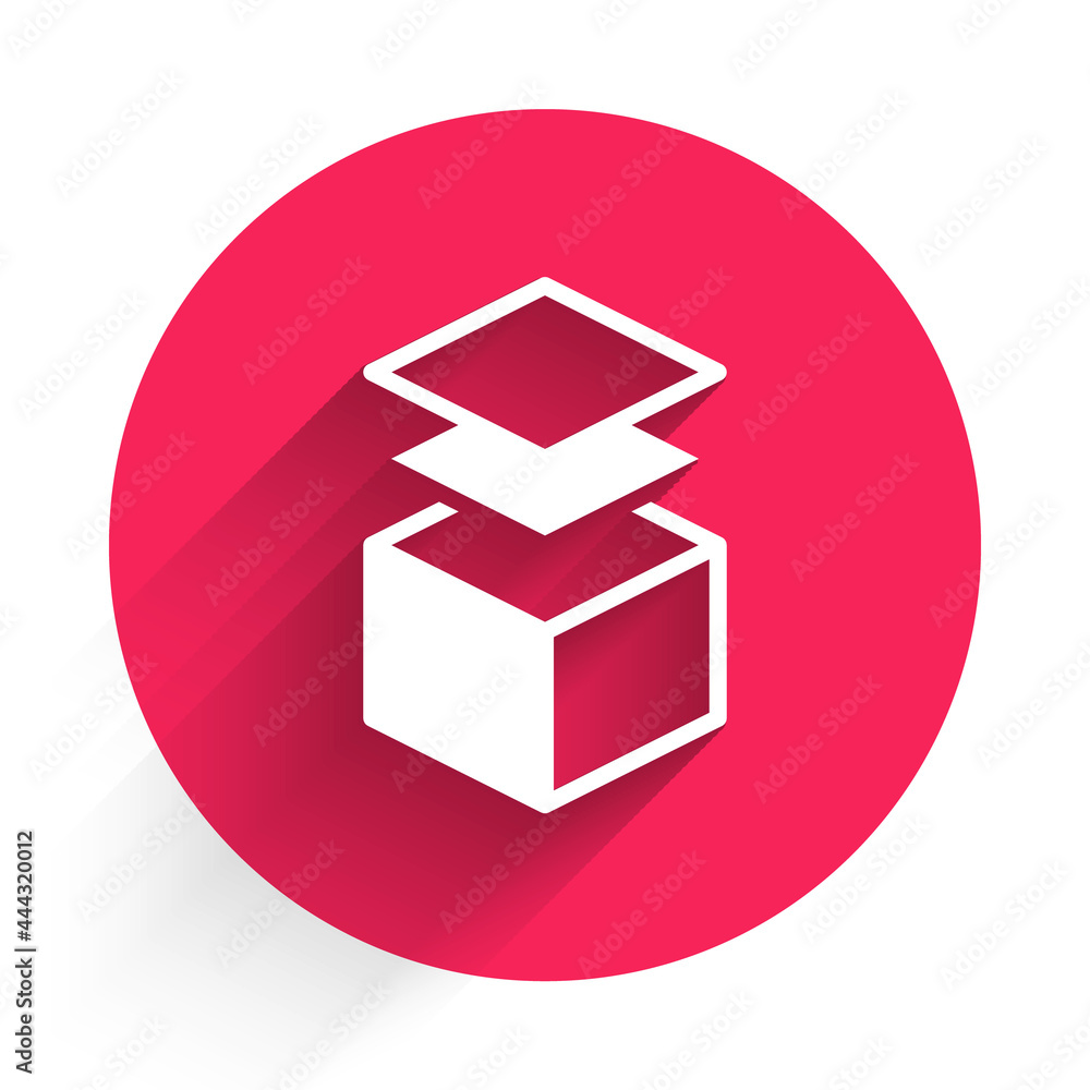 Poster white layers icon isolated with long shadow. red circle button. vector