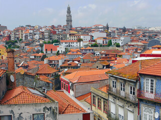 Fototapeta na wymiar Overview of Red roofs heritagr buildings Porto Old Town Portugal