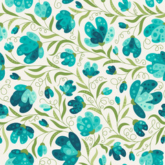 Summer flowers in flat style - vector seamless pattern. Background for fabric, textile, wallpaper, poster, web site, card, gift wrapping paper 