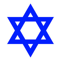 Star of David, ancient symbol of Judaism, emblem in form of six-pointed blue hexagram star.