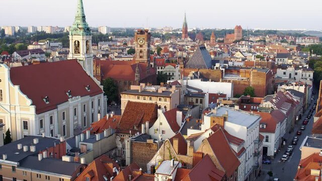 Aerial view of old town with market square of Toruń, Poland