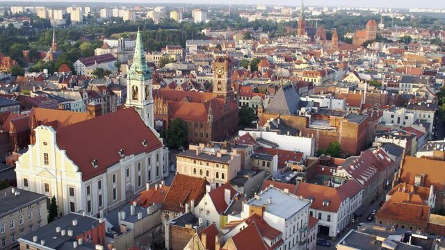 Aerial view of old town with market square of Toruń, Poland