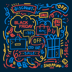 Black Friday pattern. Black Friday Big Discount poster linear background. Promo concept of the pattern sale. Vector illustration