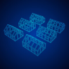 Greenhouse construction frame. Hothouse building object or framing house. Warm house Vector illustration. Glasshouse concept image