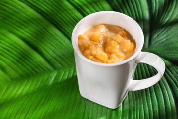 Cup of mazamorra paisa, typical Colombian food