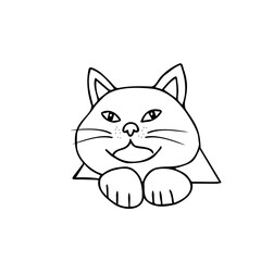 Fototapeta na wymiar Hand drawn black vector illustration a portrait of a beautiful fat adult young cat with big eyes isolated on a white background