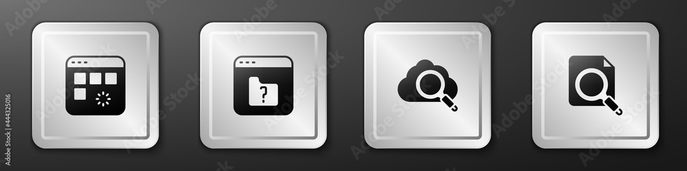 Aufkleber set loading data window, file missing, search cloud computing and concept with folder icon. silver s