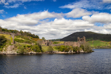 Urquhart Castle on the banks of Loch Ness in the Scottish Highlands, UK