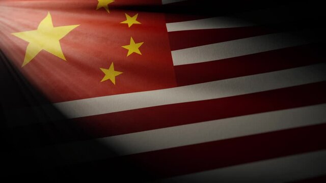 United States of China Concept Flag Reveal. concept animation of a flag combining United States and China symbols