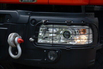 Fototapeta premium Headlight from a fire engine close up