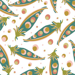 Seamless vector colorful pattern design illustration of cartoon peas in green tones