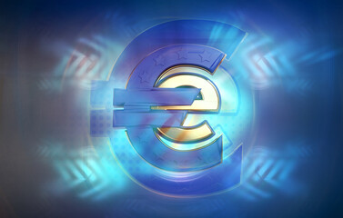Obraz premium creative abstract E-Euro symbol. digital Euro concept 3d-illustration