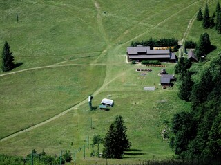Cottage on mountain Grun high angle view in Mala Fatra, Slovakia