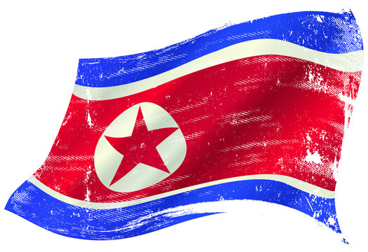 North Korea waving flag. Flag of North Korea in the wind.
