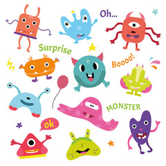 Obraz na płótnie Canvas Happy Halloween. Monster colorful silhouette head face line icon set. Eyes, tongue, tooth canine, hands up. Cute cartoon kawaii scary funny childish character. White background. Flat design. Vector