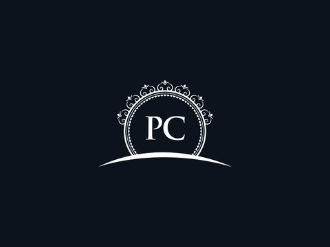 Luxury PC Letter, initial Black pc Logo Icon Vector For Hotel Heraldic Jewelry Fashion Royalty With Brand Identity and Print Template Image