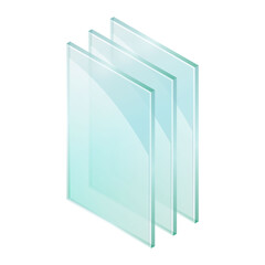 Vector illustration sheets of window glass isolated on white background. Realistic glass sheets icon. Isometric illustration shiny plates of industrial tempered glass. Triple glazed window pane.