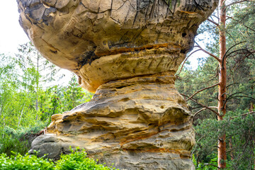 Sandstone mushroom rock formation. Klokocske rocks in Bohemian Paradise, Czech Republic