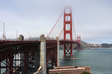 Partial view of the Golden Gate Bridge in San Francisco. San Francisco, California, USA