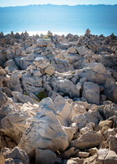 Stone pyramids on summit of Kamenjak on island rab croatia