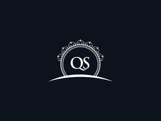 Luxury QS Letter, initial Black qs Logo Icon Vector For Hotel Heraldic Jewelry Fashion Royalty With Brand Identity and Print Template Image
