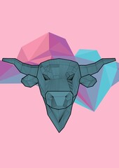 COW HEAD LOW POLY BACKGROUND ANIMALS WILD NATURE 