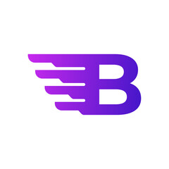 Fast Shipping Initial Letter B Delivery Logo. Purple Gradient Shape with Geometric Wings Combination.