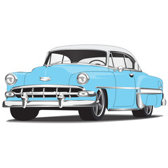 Obraz na płótnie Canvas 1950's Light Blue Vintage Classic Car Illustration