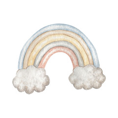 Rainbow. Cute dreaming cartoon animal hand drawn watercolor illustration. Can be used for t-shirt print, kids nursery wear fashion design, baby shower invitation card.