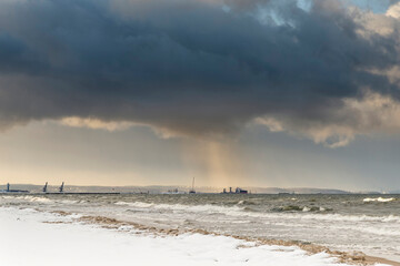 Beautiful winter see landscape without people,  panorama, Sobieszewska Island Baltic See