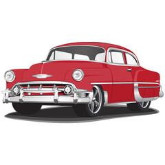 1950's Red Vintage Classic Car Illustration - obrazy, fototapety, plakaty
