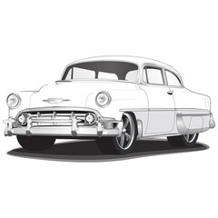 Fototapeta na wymiar 1950's White Vintage Classic Car Illustration