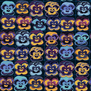 Seamles floral ditsy pancy flowers pattern, hand drawn painting retro look.