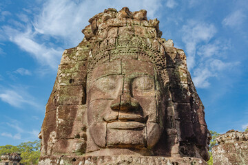 Giant faces on Prasat Bayon temple, Angkor Thom, Angkor, Siem Reap province, Cambodia, Asia