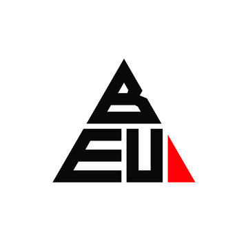 BEU triangle letter logo design with triangle shape. BEU triangle logo design monogram. BEU triangle vector logo template with red color. BEU triangular logo Simple, Elegant, and Luxurious Logo. BEU 
