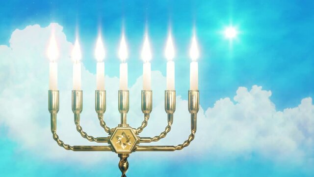 shining menorah lantern on clouds backdrop with Star of Bethlehem