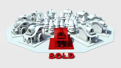 Real estate concept. House sold. Banner.  3d rendering. 