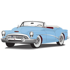 1950's Light Blue Vintage Classic Car Illustration