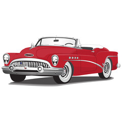 Fototapeta na wymiar 1950's Red Vintage Classic Car Illustration