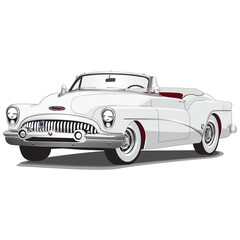 Fototapeta na wymiar 1950's White Vintage Classic Car Illustration