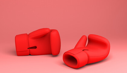 Pair of red boxing gloves. 3D illustration. Sport concept.