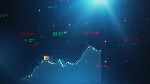Animated stock market financial graph with blue uptrend line. Beautifully designed growing stock chart for trading and investment. 