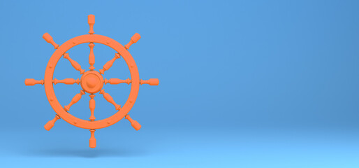 Orange rudder of ship on blue background. Banner. Abstract. 3D illustration. © Rodrigo