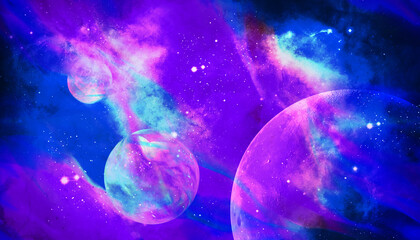 Fototapeta na wymiar galaxy star nebula space with planets in purple pink blue and white