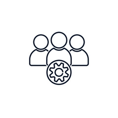 People, gear. The concept of professional services, customization, management, process. Vector icon isolated on white background. 
