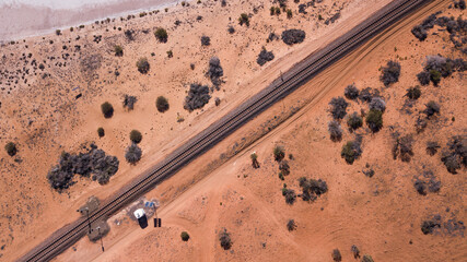 Railroad by drone. Lake Hart, South Australia.