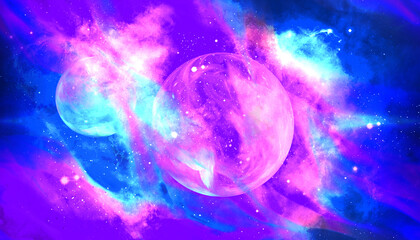 galaxy star nebula space with planet moon in purple pink blue and white