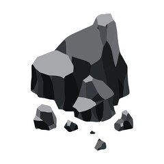 Coal black mineral resources. Pieces of fossil stone. Polygonal shapes. Black rock stones of graphite or charcoal. Energy resource charcoal icon