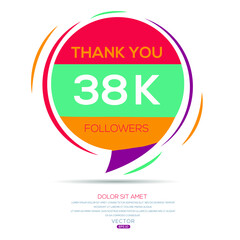 Creative Thank you (38k, 38000) followers celebration template design for social network and follower ,Vector illustration.